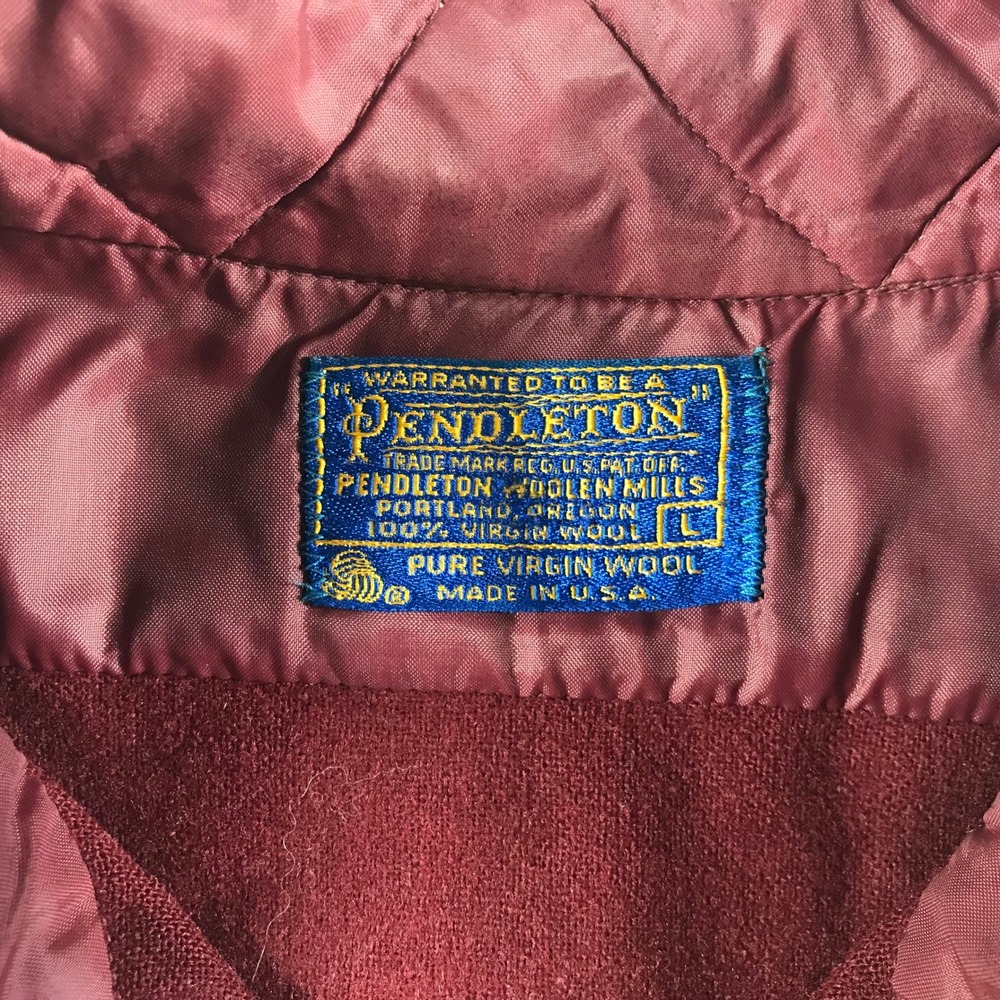 Pendleton Mens Large Burgundy Red Wool Western Pearl Snap Shirt Made in USA - Picture 4 of 9
